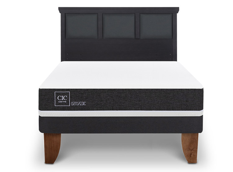 JUEGO DE DORMITORIO CIC CAMA EUROPEA ORTOPEDIC BN 2 PLAZAS + RESPALDO TORINO NEGRO - 1