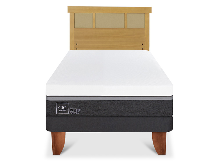 JUEGO DE DORMITORIO CIC CAMA EUROPEA ORTOPEDIC ADVANCE 1.5 PLAZAS + RESPALDO DUBLIN MOSTAZA - 1