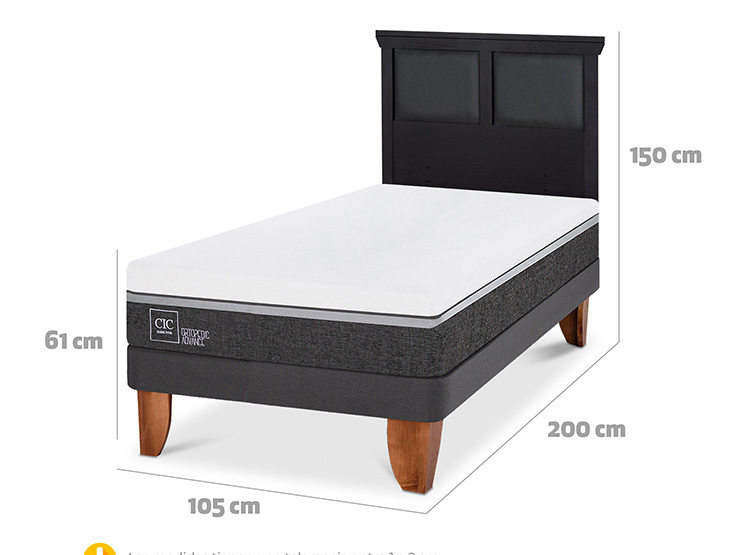 JUEGO DE DORMITORIO CIC CAMA EUROPEA ORTOPEDIC ADVANCE 1.5 PLAZAS + RESPALDO TORINO NEGRO - 3