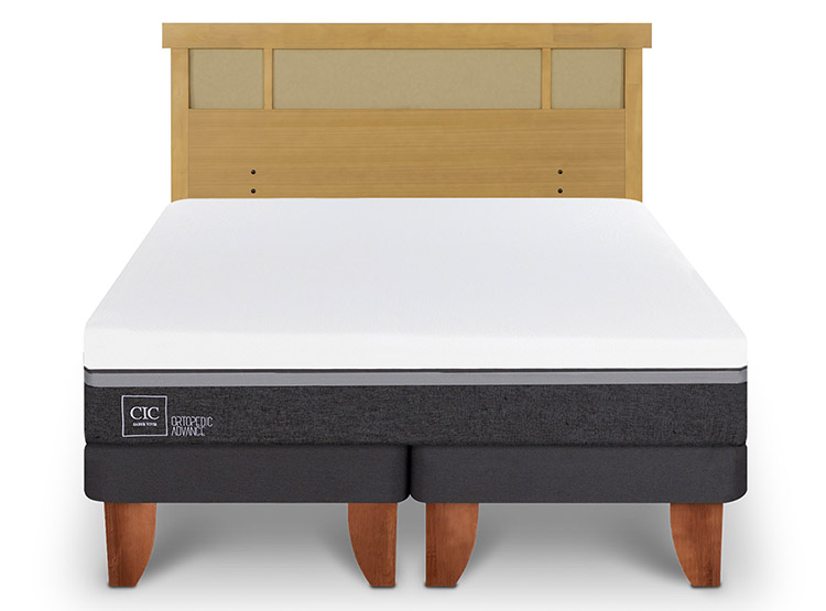 JUEGO DE DORMITORIO CIC CAMA EUROPEA ORTOPEDIC ADVANCE BD 2 PLAZAS + RESPALDO DUBLIN MOSTAZA - 1