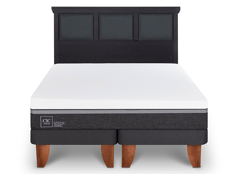 JUEGO DE DORMITORIO CIC CAMA EUROPEA ORTOPEDIC ADVANCE BD 2 PLAZAS + RESPALDO TORINO NEGRO - 1