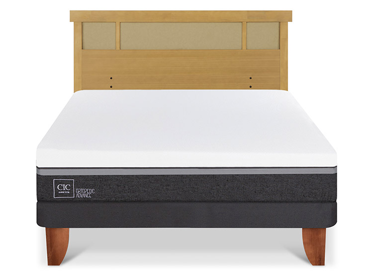 JUEGO DE DORMITORIO CIC CAMA EUROPEA ORTOPEDIC ADVANCE BN 2 PLAZAS + RESPALDO DUBLIN MOSTAZA - 1