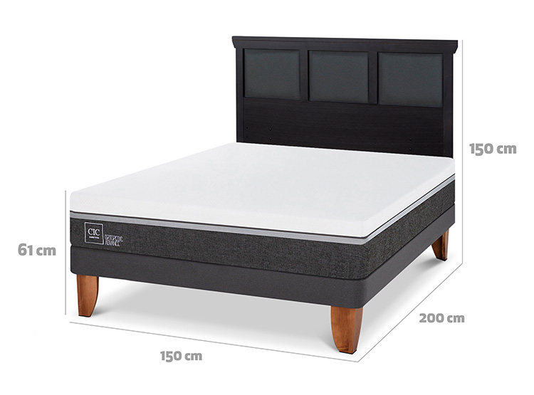 JUEGO DE DORMITORIO CIC CAMA EUROPEA ORTOPEDIC ADVANCE BN 2 PLAZAS + RESPALDO TORINO NEGRO - 3