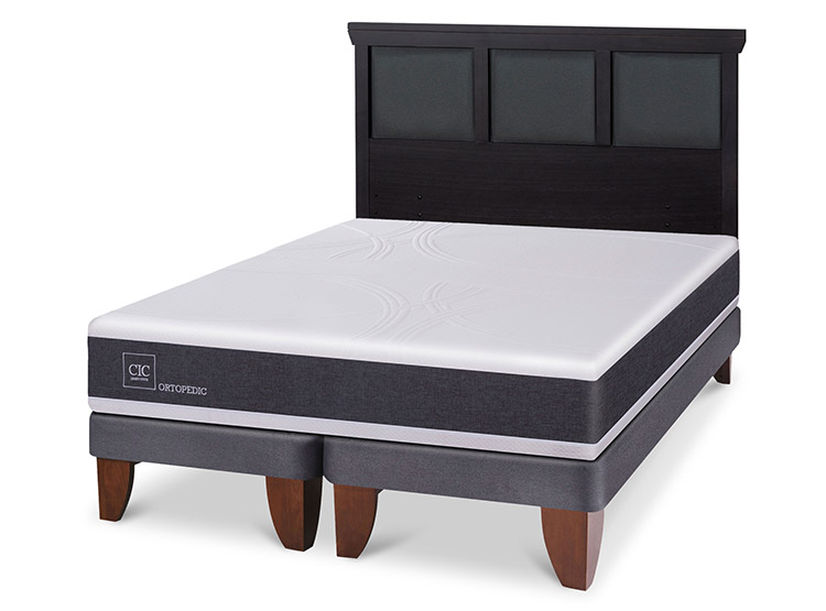 JUEGO DE DORMITORIO CIC CAMA EUROPEA ORTOPEDIC KING + RESPALDO TORINO NEGRO - 2