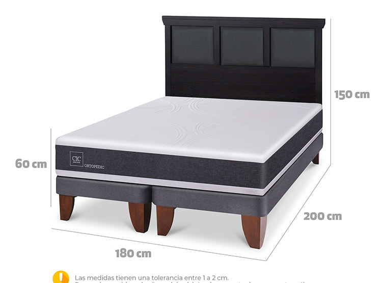 JUEGO DE DORMITORIO CIC CAMA EUROPEA ORTOPEDIC KING + RESPALDO TORINO NEGRO - 3