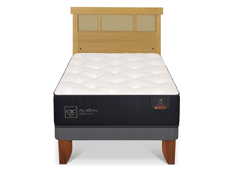 JUEGO DE DORMITORIO CIC CAMA EUROPEA PREMIUM 1.5 PLAZAS + RESPALDO DUBLIN MOSTAZA - 1