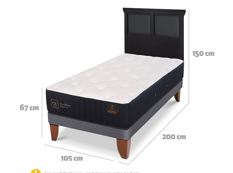 JUEGO DE DORMITORIO CIC CAMA EUROPEA PREMIUM 1.5 PLAZAS + RESPALDO TORINO NEGRO - 3