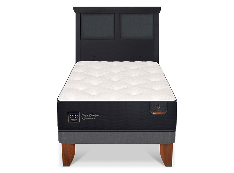 JUEGO DE DORMITORIO CIC CAMA EUROPEA PREMIUM 1.5 PLAZAS + RESPALDO TORINO NEGRO - 1