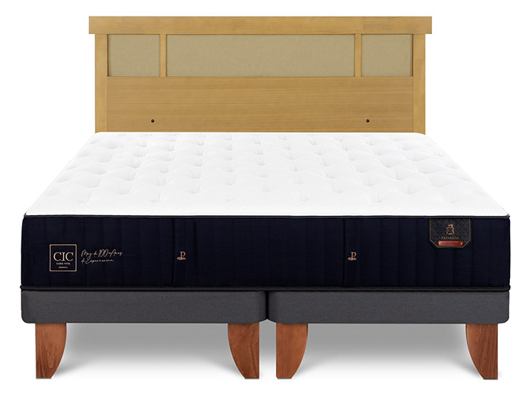 JUEGO DE DORMITORIO CIC CAMA EUROPEA PREMIUM BD 2 PLAZAS + RESPALDO DUBLIN MOSTAZA - 1