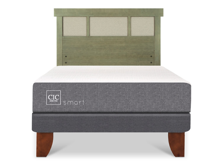 JUEGO DE DORMITORIO CIC CAMA EUROPEA SMART 1.5 PLAZAS + RESPALDO DUBLIN OLIVO - 1