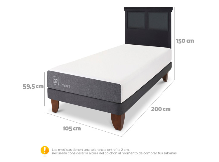 JUEGO DE DORMITORIO CIC CAMA EUROPEA SMART 1.5 PLAZAS + RESPALDO TORINO NEGRO - 3