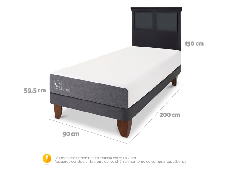 JUEGO DE DORMITORIO CIC CAMA EUROPEA SMART 1 PLAZA + RESPALDO TORINO NEGRO - 3