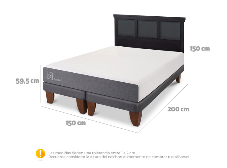 JUEGO DE DORMITORIO CIC CAMA EUROPEA SMART BD 2 PLAZAS + RESPALDO TORINO NEGRO - 3