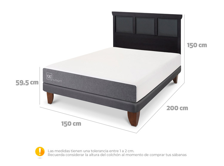 JUEGO DE DORMITORIO CIC CAMA EUROPEA SMART BN 2 PLAZAS + RESPALDO TORINO NEGRO - 3