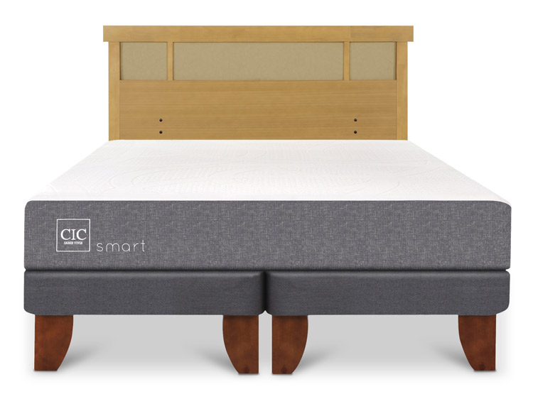 JUEGO DE DORMITORIO CIC CAMA EUROPEA SMART KING + RESPALDO DUBLIN MOSTAZA - 1