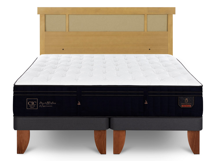 JUEGO DE DORMITORIO CIC CAMA EUROPEA SUPER PREMIUM BD 2 PLAZAS + RESPALDO DUBLIN MOSTAZA - 1