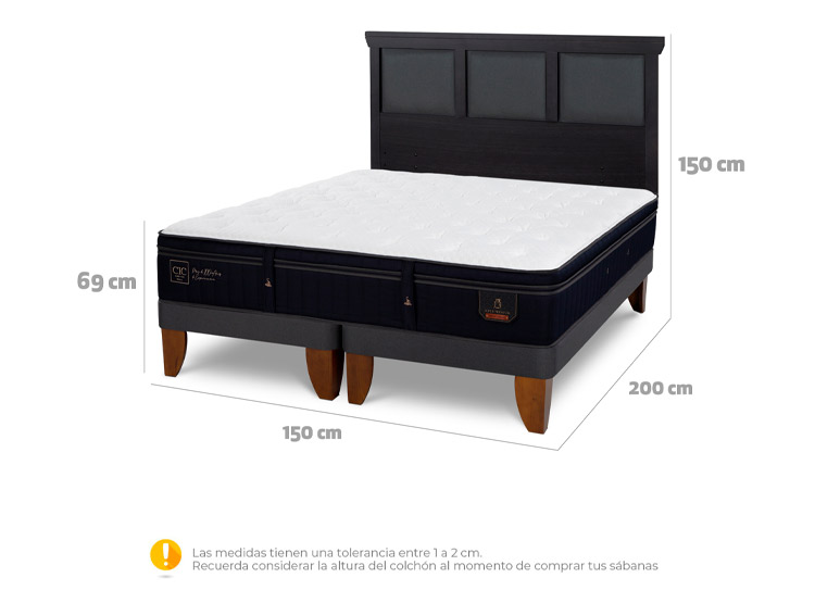 JUEGO DE DORMITORIO CIC CAMA EUROPEA SUPER PREMIUM BD 2 PLAZAS + RESPALDO TORINO NEGRO - 3