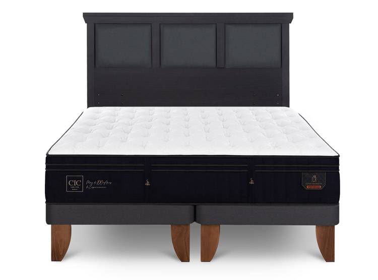 JUEGO DE DORMITORIO CIC CAMA EUROPEA SUPER PREMIUM BD 2 PLAZAS + RESPALDO TORINO NEGRO - 1