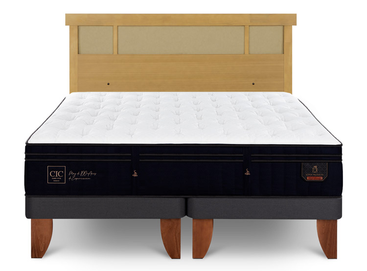 JUEGO DE DORMITORIO CIC CAMA EUROPEA SUPER PREMIUM KING + RESPALDO DUBLIN MOSTAZA - 1
