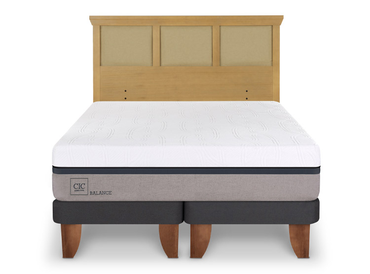 JUEGO DE DORMITORIO CIC CAMA EUROPEA BALANCE BD 2 PLAZAS + RESPALDO TORINO MOSTAZA - 1