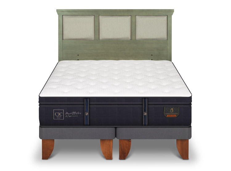 JUEGO DE DORMITORIO CIC CAMA EUROPEA GRAND PREMIUM BD 2 PLAZAS + RESPALDO TORINO OLIVO - 1