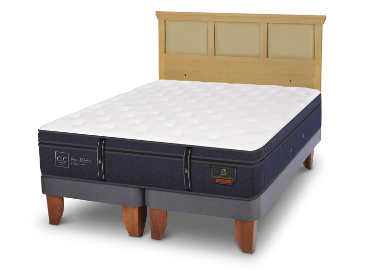 JUEGO DE DORMITORIO CIC CAMA EUROPEA GRAND PREMIUM KING + RESPALDO TORINO MOSTAZA - 2