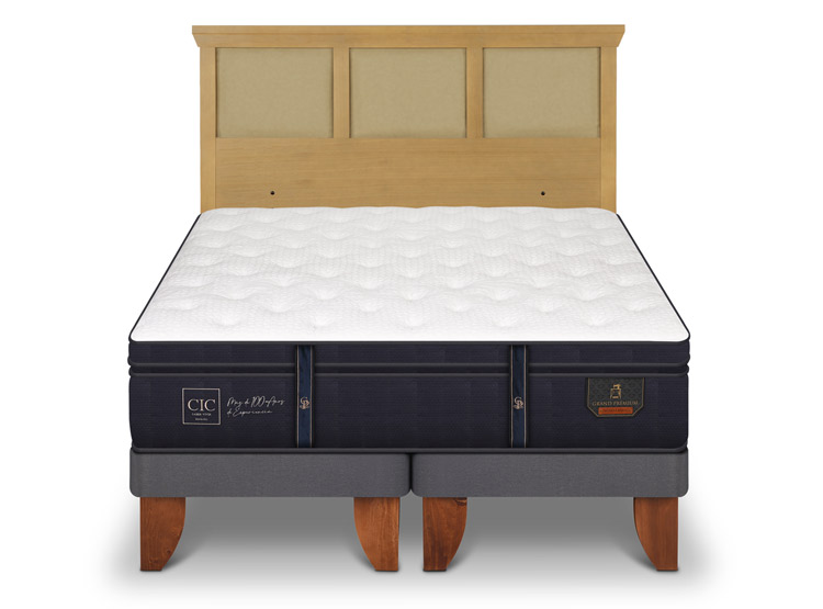 JUEGO DE DORMITORIO CIC CAMA EUROPEA GRAND PREMIUM KING + RESPALDO TORINO MOSTAZA - 1