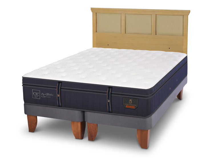 JUEGO DE DORMITORIO CIC CAMA EUROPEA GRAND PREMIUM BD 2 PLAZAS + RESPALDO TORINO MOSTAZA - 2