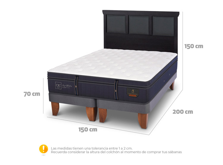 JUEGO DE DORMITORIO CIC CAMA EUROPEA GRAND PREMIUM BD 2 PLAZAS + RESPALDO TORINO NEGRO - 3