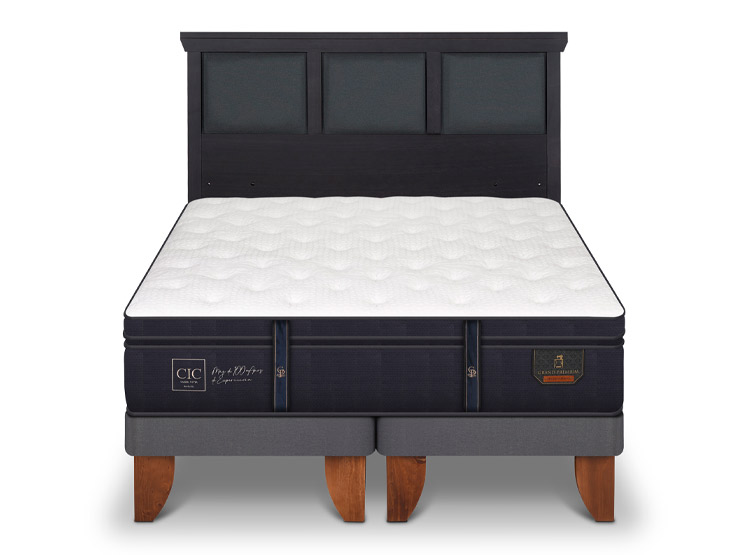 JUEGO DE DORMITORIO CIC CAMA EUROPEA GRAND PREMIUM BD 2 PLAZAS + RESPALDO TORINO NEGRO - 1