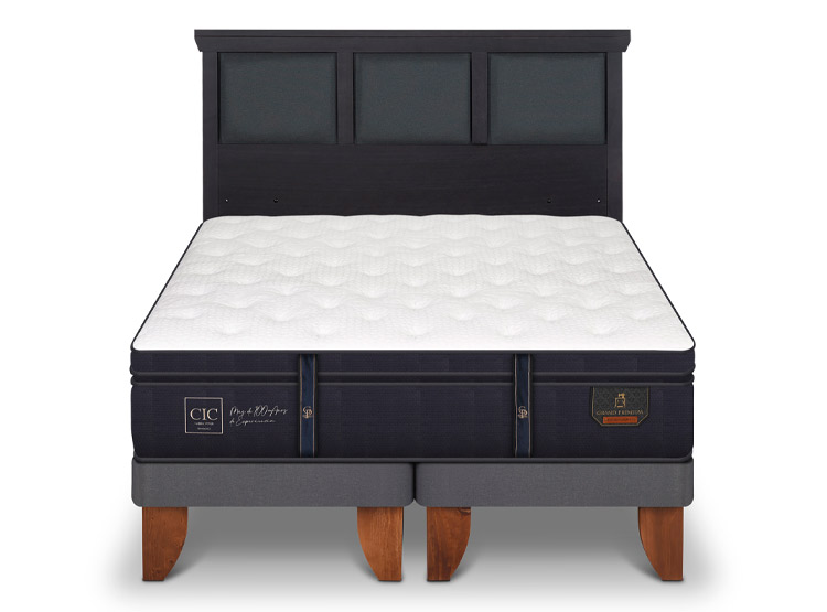 JUEGO DE DORMITORIO CIC CAMA EUROPEA GRAND PREMIUM KING + RESPALDO TORINO NEGRO - 1