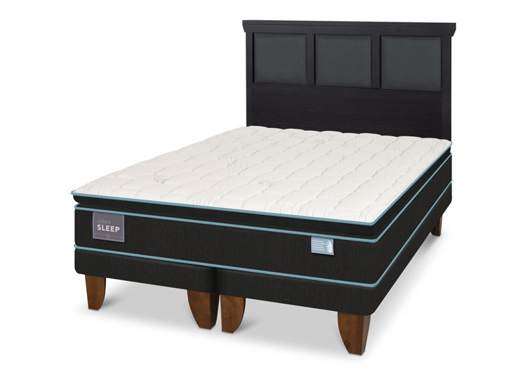 JUEGO DE DORMITORIO CIC CAMA EUROPEA GREEN SLEEP BD 2 PLAZAS + RESPALDO TORINO NEGRO - 2