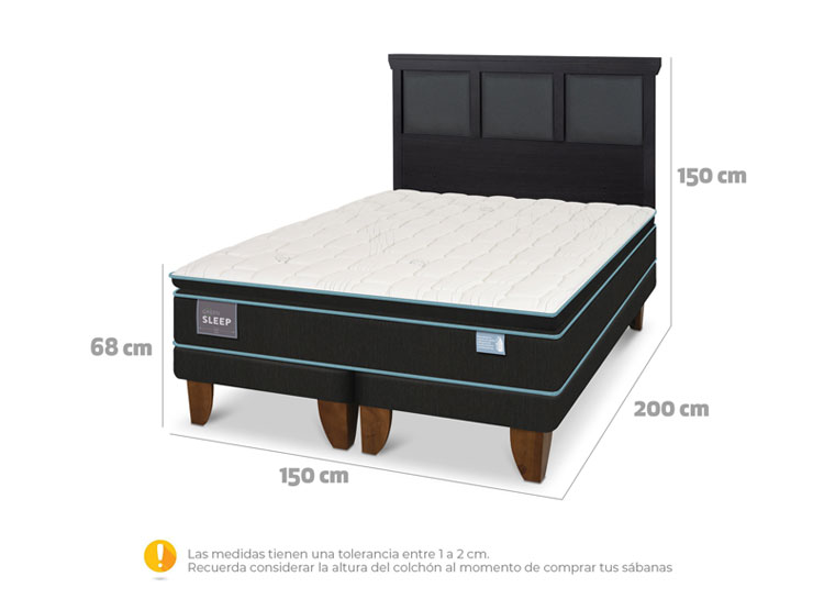 JUEGO DE DORMITORIO CIC CAMA EUROPEA GREEN SLEEP BD 2 PLAZAS + RESPALDO TORINO NEGRO - 3