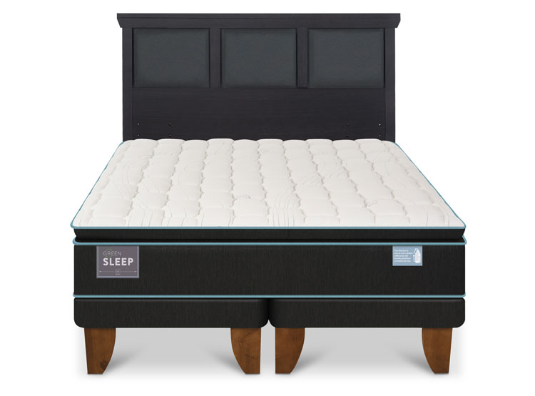 JUEGO DE DORMITORIO CIC CAMA EUROPEA GREEN SLEEP BD 2 PLAZAS + RESPALDO TORINO NEGRO - 1