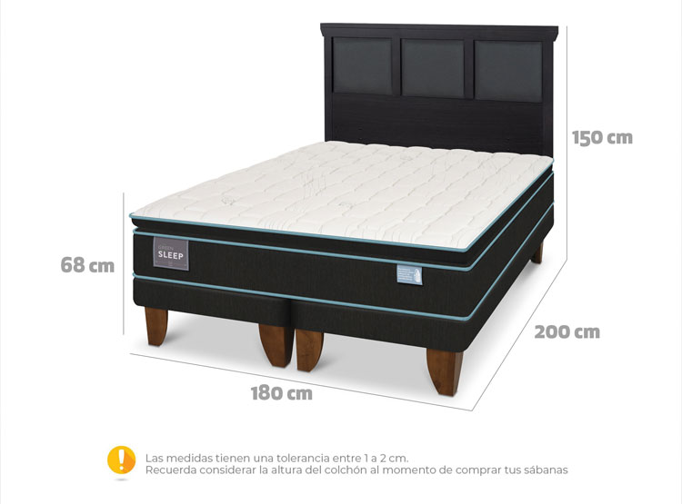 JUEGO DE DORMITORIO CIC CAMA EUROPEA GREEN SLEEP KING + RESPALDO TORINO NEGRO - 3