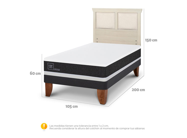 JUEGO DE DORMITORIO CIC CAMA EUROPEA ORTOPEDIC 1.5 PLAZAS + RESPALDO TORINO ALPINO - 3