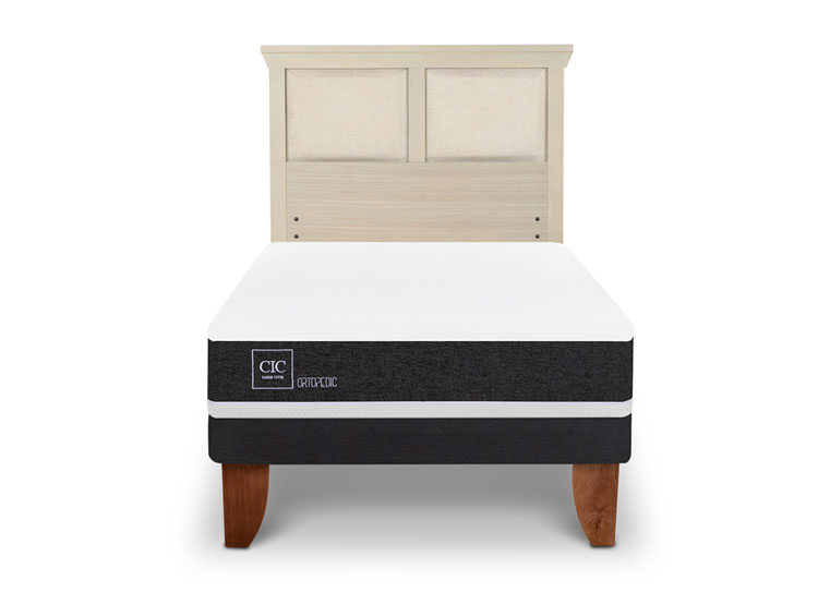 JUEGO DE DORMITORIO CIC CAMA EUROPEA ORTOPEDIC 1.5 PLAZAS + RESPALDO TORINO ALPINO - 1