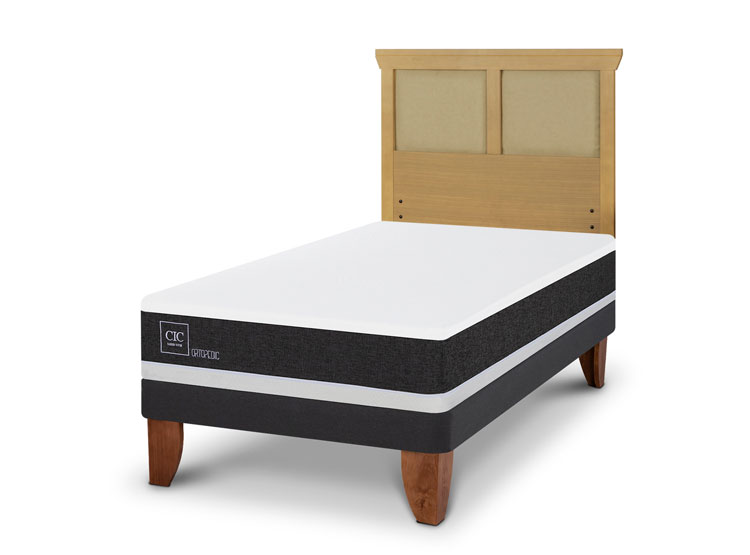 JUEGO DE DORMITORIO CIC CAMA EUROPEA ORTOPEDIC 1.5 PLAZAS + RESPALDO TORINO MOSTAZA - 2