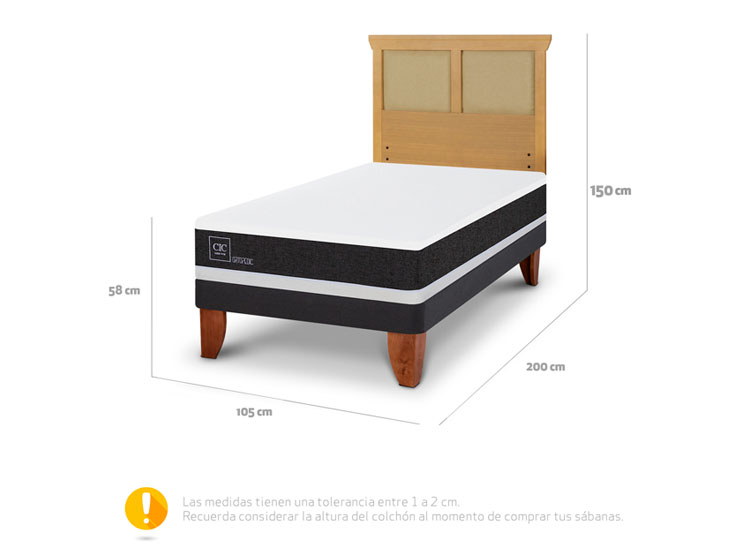 JUEGO DE DORMITORIO CIC CAMA EUROPEA ORTOPEDIC 1.5 PLAZAS + RESPALDO TORINO MOSTAZA - 3
