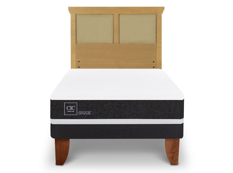 JUEGO DE DORMITORIO CIC CAMA EUROPEA ORTOPEDIC 1.5 PLAZAS + RESPALDO TORINO MOSTAZA - 1
