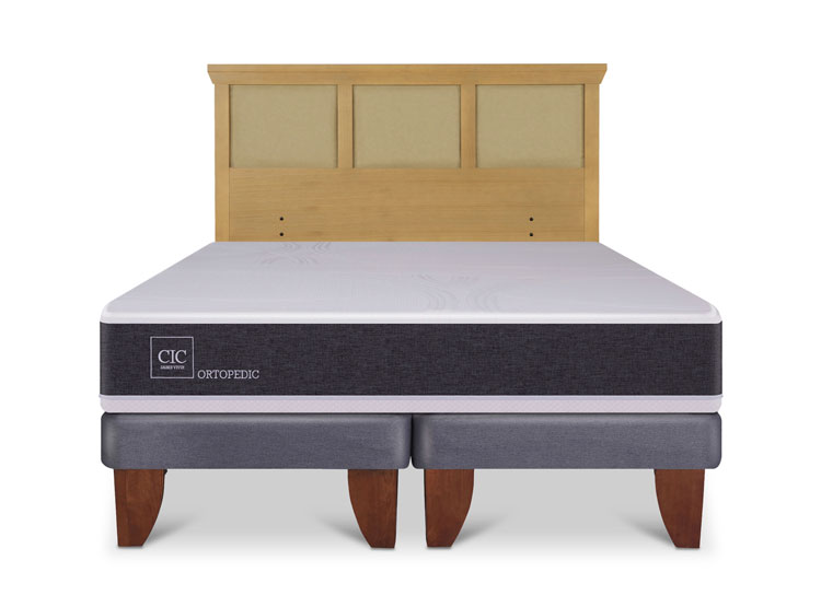 JUEGO DE DORMITORIO CIC CAMA EUROPEA ORTOPEDIC BD 2 PLAZAS + RESPALDO TORINO MOSTAZA - 1