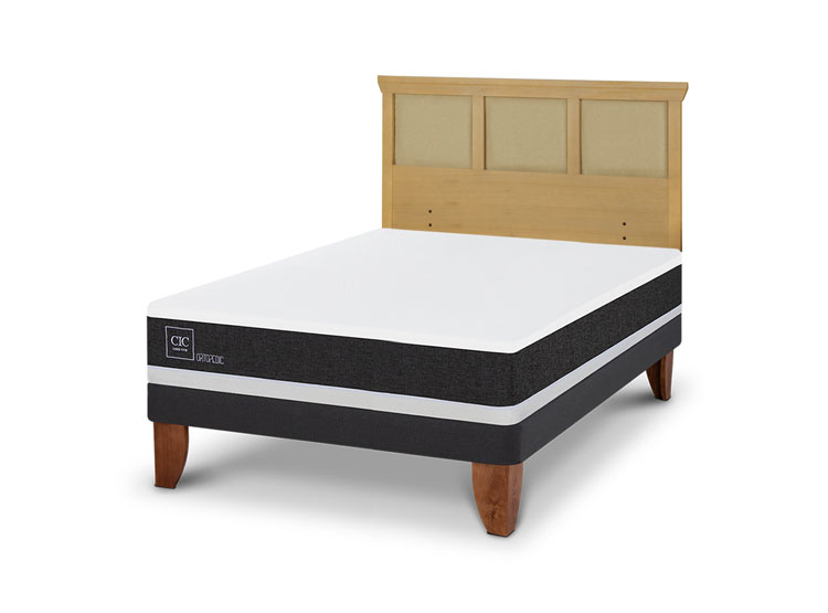 JUEGO DE DORMITORIO CIC CAMA EUROPEA ORTOPEDIC BN 2 PLAZAS + RESPALDO TORINO MOSTAZA - 2