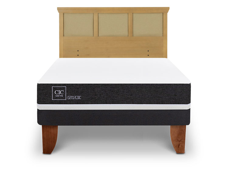 JUEGO DE DORMITORIO CIC CAMA EUROPEA ORTOPEDIC BN 2 PLAZAS + RESPALDO TORINO MOSTAZA - 1