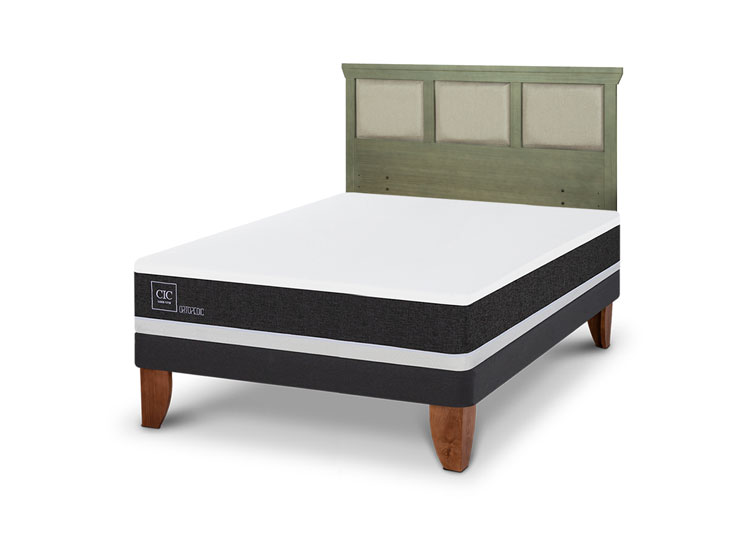 JUEGO DE DORMITORIO CIC CAMA EUROPEA ORTOPEDIC BN 2 PLAZAS + RESPALDO TORINO OLIVO - 2