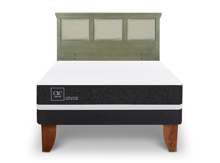JUEGO DE DORMITORIO CIC CAMA EUROPEA ORTOPEDIC BN 2 PLAZAS + RESPALDO TORINO OLIVO - 1