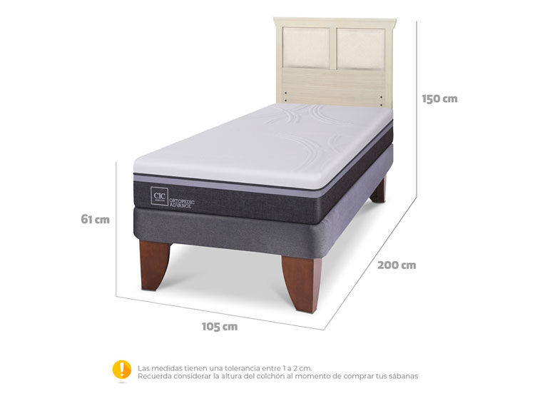 JUEGO DE DORMITORIO CIC CAMA EUROPEA ORTOPEDIC ADVANCE 1.5 PLAZAS + RESPALDO TORINO ALPINO - 3