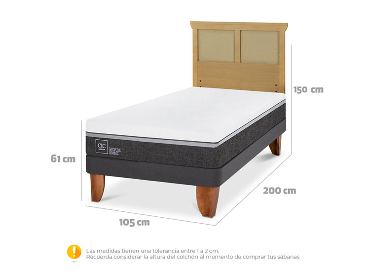 JUEGO DE DORMITORIO CIC CAMA EUROPEA ORTOPEDIC ADVANCE 1.5 PLAZAS + RESPALDO TORINO MOSTAZA - 3
