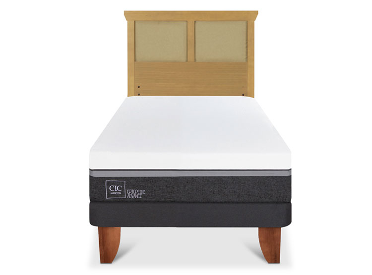 JUEGO DE DORMITORIO CIC CAMA EUROPEA ORTOPEDIC ADVANCE 1.5 PLAZAS + RESPALDO TORINO MOSTAZA - 1