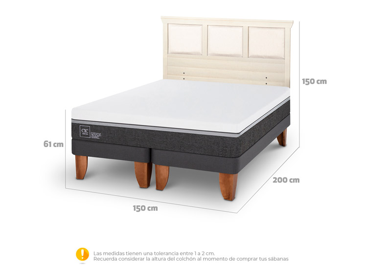 JUEGO DE DORMITORIO CIC CAMA EUROPEA ORTOPEDIC ADVANCE BD 2 PLAZAS + RESPALDO TORINO ALPINO - 3