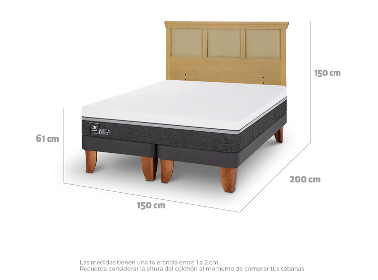 JUEGO DE DORMITORIO CIC CAMA EUROPEA ORTOPEDIC ADVANCE BD 2 PLAZAS + RESPALDO TORINO MOSTAZA - 3